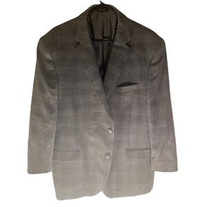 Joseph & Feiss Gold Mens Blazer 46S Grey Plaid Wool Silk Linen Classic Fit